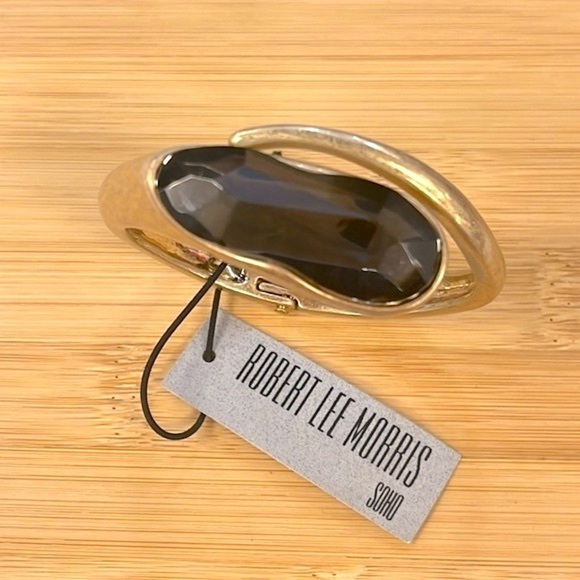 Brand New Robert Lee Morris Antique Gold Tone Large Stone Hinge Cuff Bracelet - Picture 8 of 13